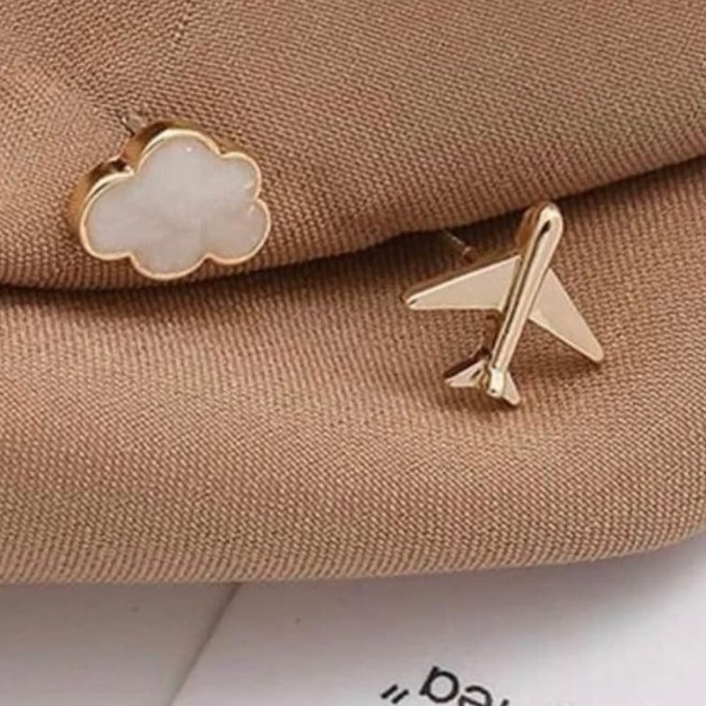 Cute Airplane & Cloud Asymetrical Stud‎ Earrings, Sky, Flight Atendant, Gift